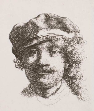 Selbstbildnis von vorn, mit Barett