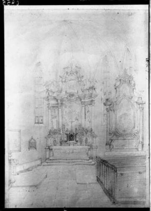 Kloster Lichtental Klosterkirche Zeichnung des Innenbereichs Ansicht Richtung Osten