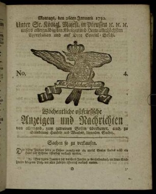 No. 4. Montags, den 26ten Januarii 1750.