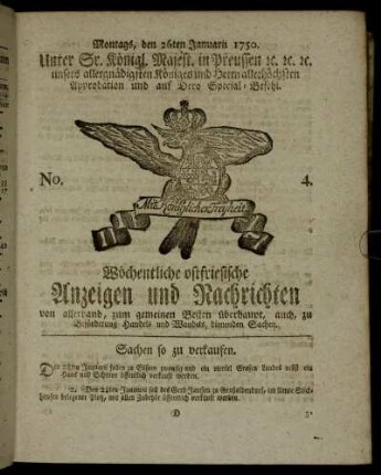 No. 4. Montags, den 26ten Januarii 1750.
