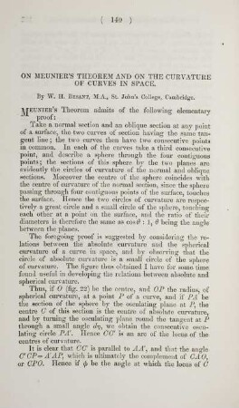 On Meunier's theorem and on the curvature of curves in space.