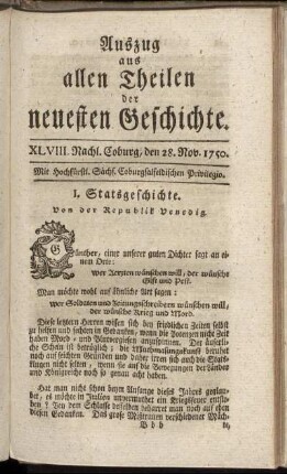 XLVIII. Nachl. Coburg, den 28. Nov. 1750.