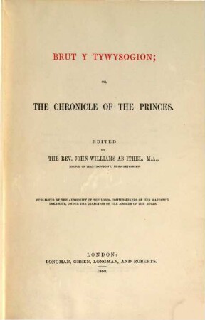 Brut y Tywysogion; or The chronicle of the princes