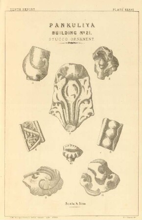 Plate XXXVII. Pankuliya. Building No. 21. Stucco ornament.