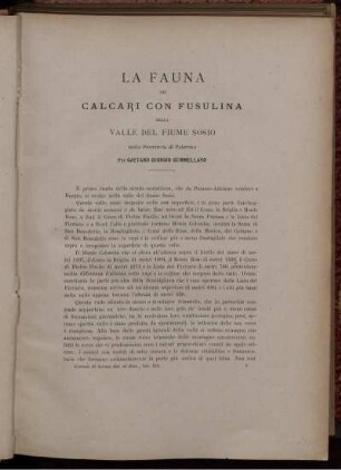 La Fauna Dei Calcari Con Fusulina Della Valle Del Fiume Sosio nella Provincia di Palermo