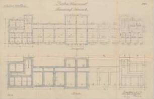 Artilleriekaserne Müllheim; Grundrisse Kellergeschoss und Bankett des Kasernengebäudes I