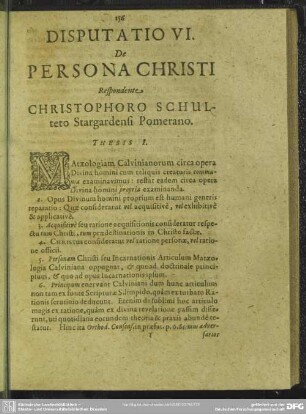 Disputatio VI. De Persona Christi
