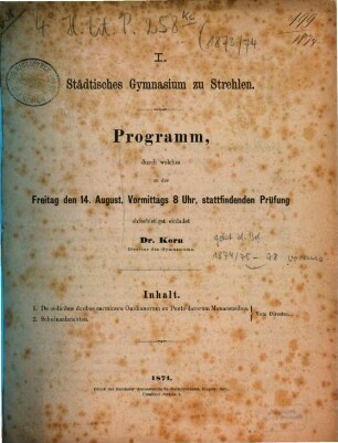 Programm : für das Schuljahr .... 1873/74
