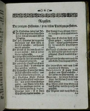 Register Der jenigen Historien/ so in disem Predigen zu finden.