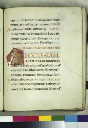 Guntbald-Sakramentar — Schriftseite mit Initiale, Folio fol. 15r