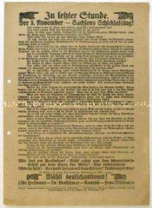 Aufruf der Deutschnationalen Volkspartei zur sächsischen Landtagswahl 1922