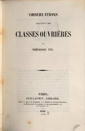 Observations sur l'état des Casses ouvrières