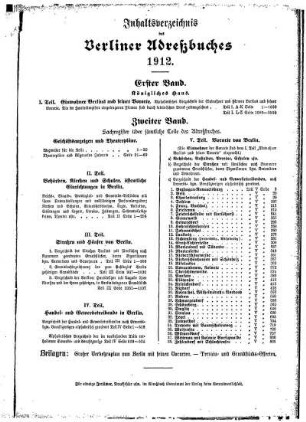 Inhaltsverzeichnis des Berliner Adreßbuches 1912