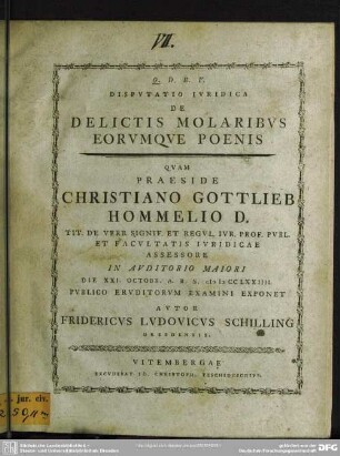 Disputatio Iuridica De Delictis Molaribus Eorumque Poenis