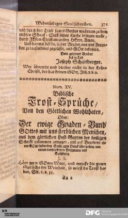 Num. XV. Biblische Trost-Sprüche / Von den Göttlichen Wohlthaten
