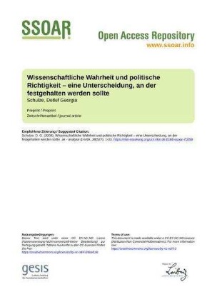 Wissenschaftliche Wahrheit und politische Richtigkeit – eine Unterscheidung, an der festgehalten werden sollte