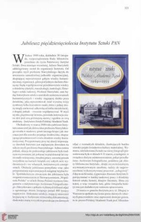 Jubileusz pięćdziesięciolecia Instytutu Sztuki PAN