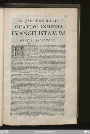M. Iac. Thomasii Quatuor Insignia Evangelistarum.