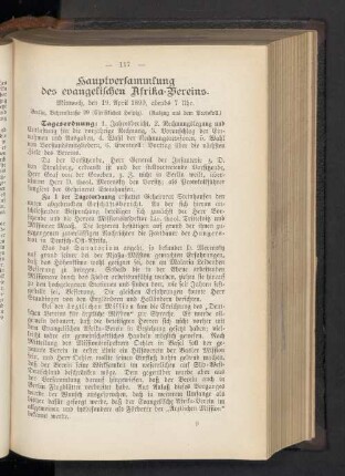 Hauptversammlung des evangelischen Afrika-Vereins