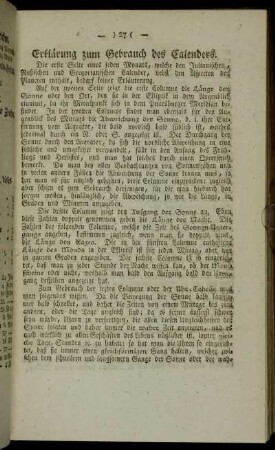 Erklärung zum Gebrauch des Calenders.