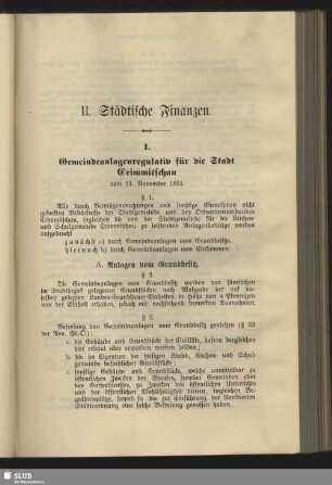 II. Städtische Finanzen