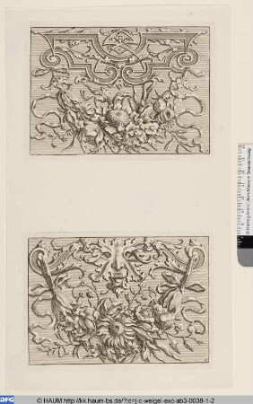 Oben: Feston mit unterschiedlichen Blüten; Unten: Feston mit Maske und Sonnenblume