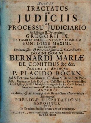 Tractatus de iudiciis et processu iudiciario Ad Librum II. Decretalium Gregorii IX.