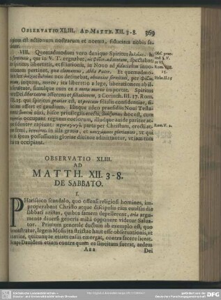 Observatio XLIII. Ad Matth. XII. 3 - 8. De Sabbato