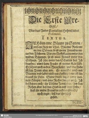 Die Erste Predigt, Uber das Andere Capitel HoheLiedes Salomonis