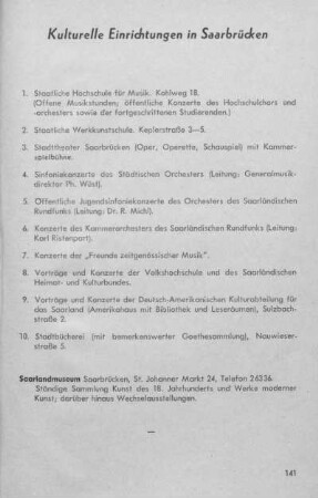 Kulturelle Einrichtungen in Saarbrücken