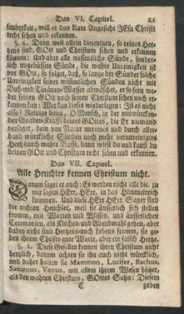 Das VII. Capitel. Alle Heuchler kennen Christum nicht.