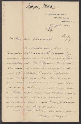 Brief an B. Schott's Söhne : 25.07.1906