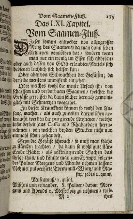Das LXI. Capitel. Vom Saamen-Fluß – Das LXX. Capitel. Von zurück gebliebener Nachgeburt