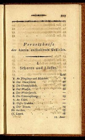 Verzeichniß der hierin enthaltenen Gedichte.