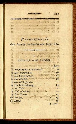 Verzeichniß der hierin enthaltenen Gedichte.