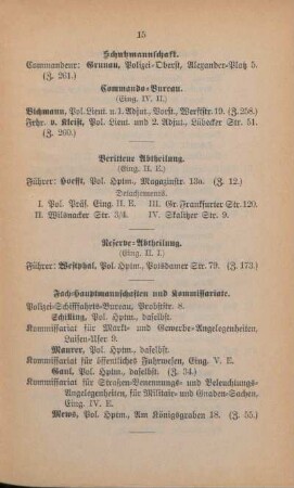 Fach-Hauptmannschaften und Kommissariate