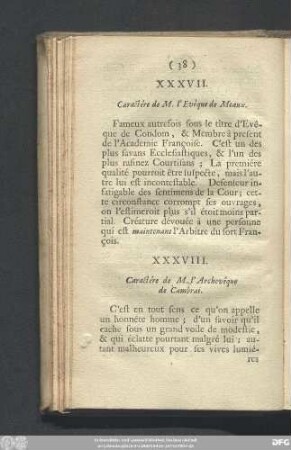 XXXVIII. Caractére de M. l'Archevêque de Cambrai.
