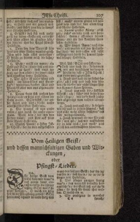 Vom heiligen Geist/ und dessen mannichfaltigen Gaben und Wirckungen, oder Pfingst-Lieder.