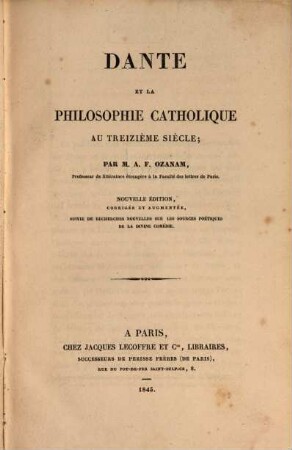 Dante et la philosophie catholique au treizième siècle
