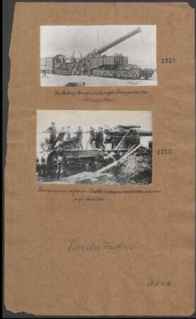 Reinigung eines auf einem Eisenbahnwagen montierten schweren engl. Geschützes