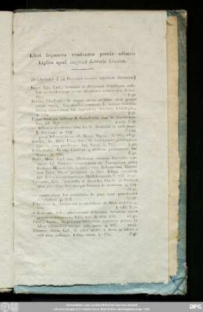 Libri sequentes venduntur pretiis adiectis Lipsiae apud Siegfried Lebrecht Crusium.