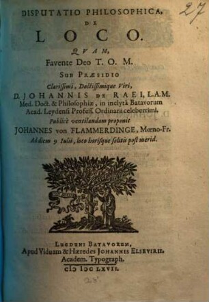 Disputatio Philosophica De Loco