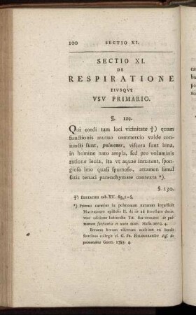 Sectio XI. De Respiratione Eiusque usu primario