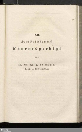 XII. Den Reich komme! Adventspredigt