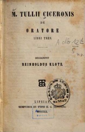 M. Tullii Ciceronis de oratore libri tres