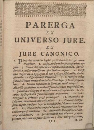 parerga Ex Universo Jure. Ex Jure Canonico.