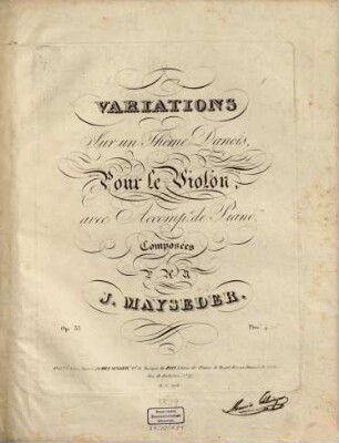 Variations sur un thême danois : pour le violon, avec accomp.t de piano ; op. 33