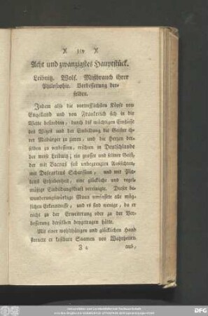 Acht und zwanzigstes Hauptstück. Leibnitz. Wolf. Mißbrauch ihrer Philosophie. Verbesserung derselben.