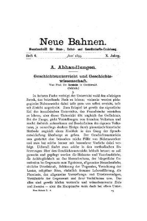 Geschichtsunterricht und Geschichtswissenschaft : (Schluß)