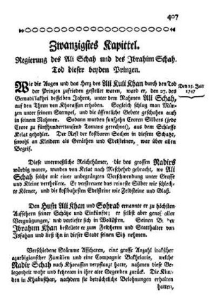 Zwanzigstes Kapittel. Regierung des Ali Schah und des Ibrahim Schah. Tod dieser beyden Prinzen.